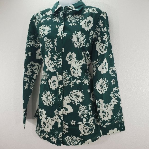 ROAMAN'S Womens Top Long Sleeve Green Floral Butto - Picture 4 of 7